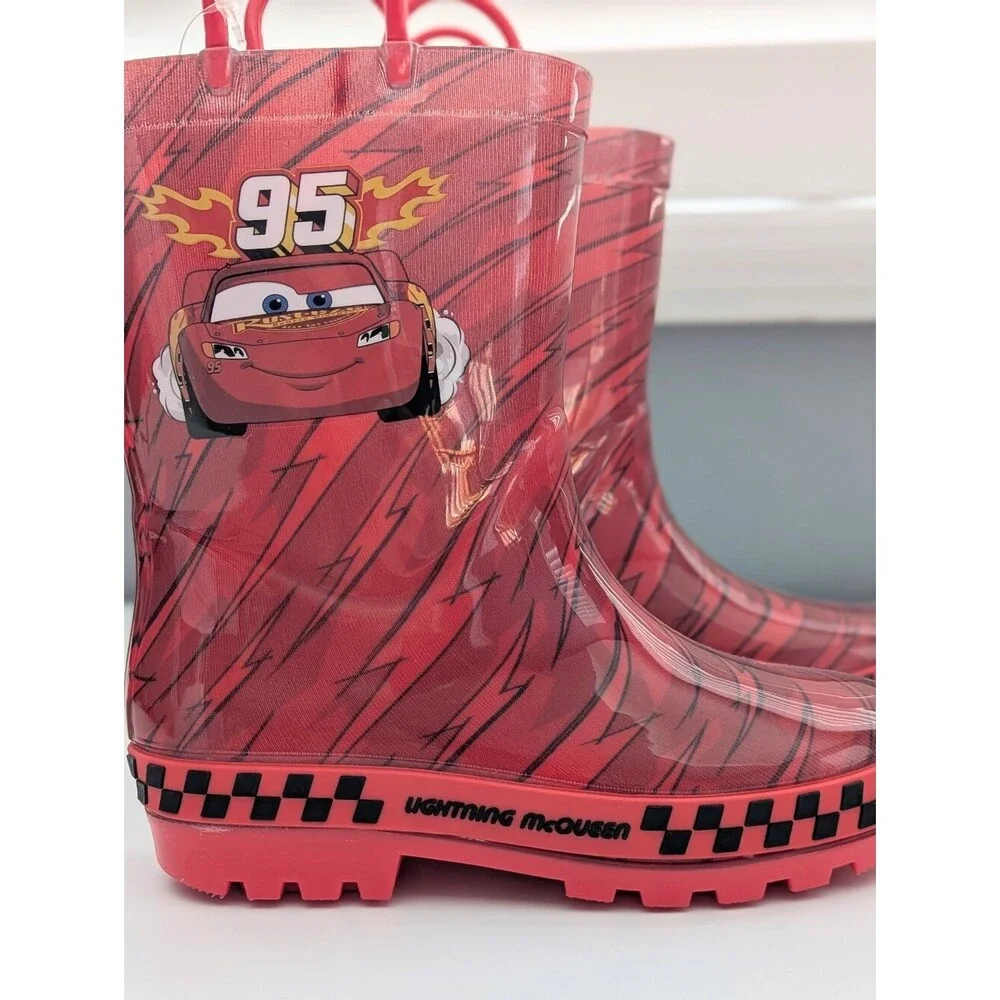 NWOT Disney Pixar Cars Lightning McQueen Kids (Size 11/12) Rain Boots w/Handles